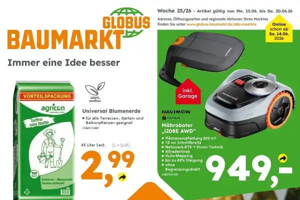 Globus Baumarkt Prospekt ab 15.06.2026 diese & nächste woche